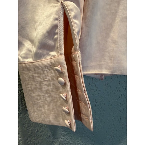 Nasty Gal Blush Pink Satin Drape Plunging Long Sleeve Blouse Shirt Top S - Picture 2 of 9